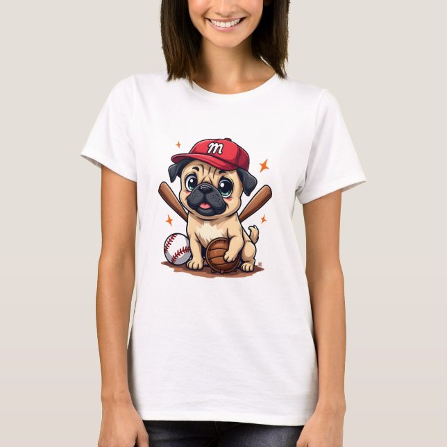 Baseball Player Coach Pug Dog Lover Pug Mom T-Shirt (Front)