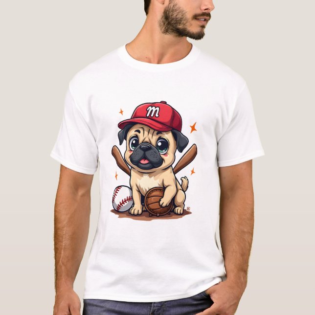 Baseball Player Coach Pug Dog Lover Pug Mom T-Shirt (Front)