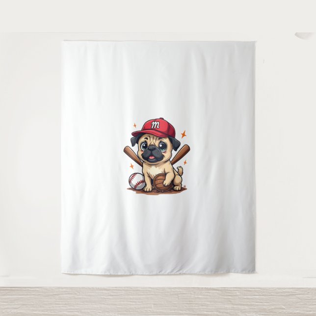 Baseball Player Coach Pug Dog Lover Pug Mom Tapestry (Front)