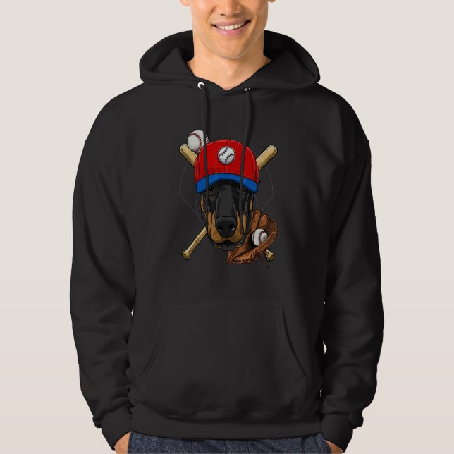 Baseball Player Coaches Doberman Pinscher Pitcher  Hoodie (Front)