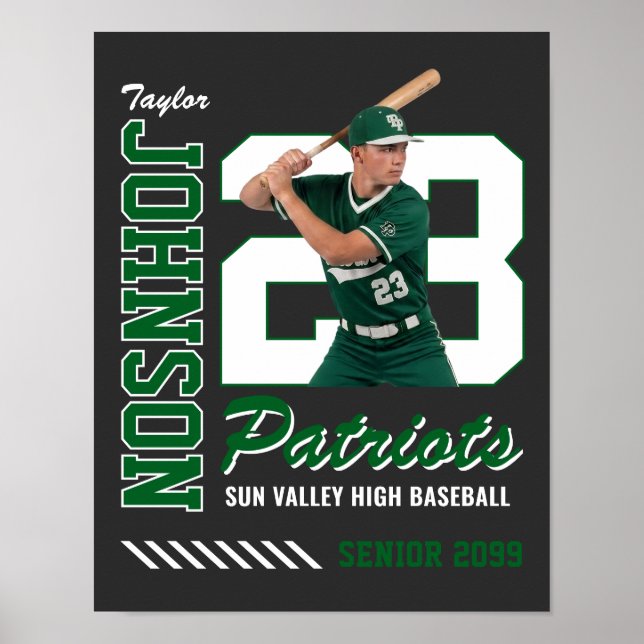 Baseball Player Custom Photo Jersey Number Green Poster (Front)