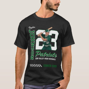Baseball Player Custom Photo Jersey Number Green T-Shirt