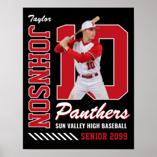 Baseball Player Custom Photo Jersey Number Red Poster
