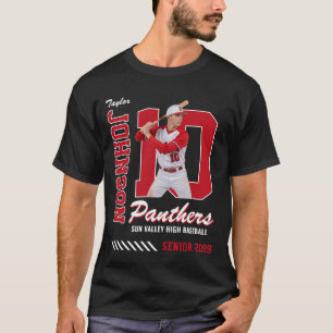 Baseball Player Custom Photo Jersey Number Red T-Shirt