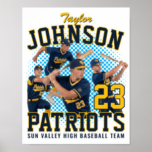 Baseball Player Custom Photo Retro Bootleg Blue Poster
