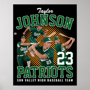 Baseball Player Custom Photo Retro Bootleg Green Poster
