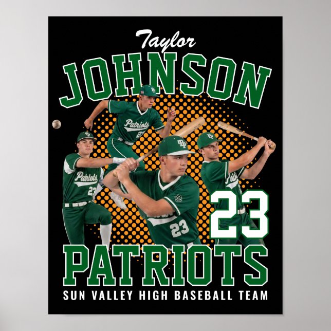 Baseball Player Custom Photo Retro Bootleg Green Poster (Front)