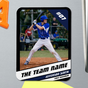 Baseball Player Customizable Black Blue Magnet