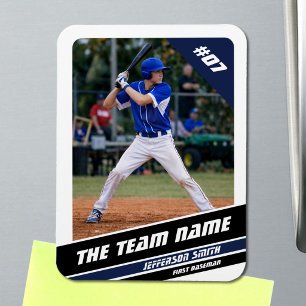 Baseball Player Customizable White Blue Magnet