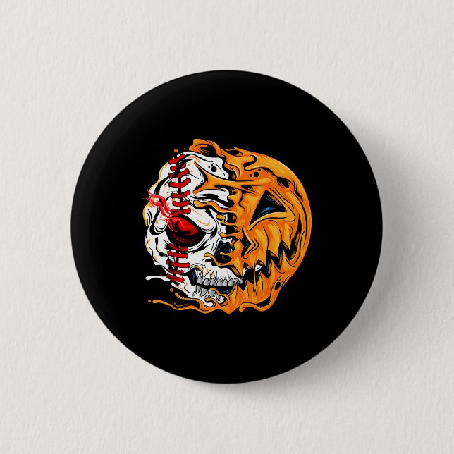 Baseball Player Halloween Pumpkin Skeleton  2 Inch Round Button (Front)