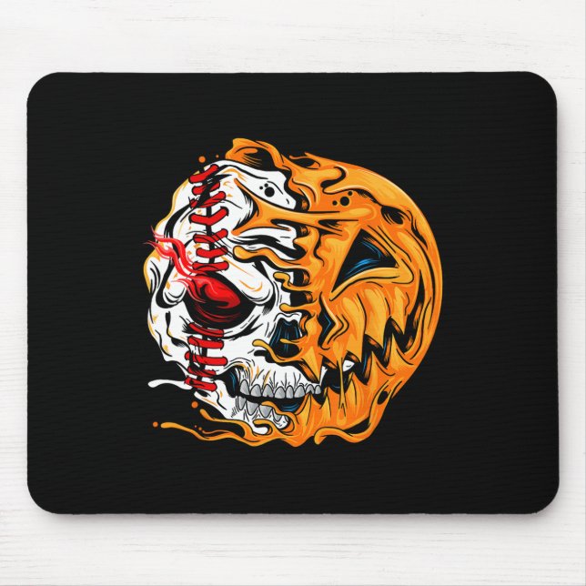 Baseball Player Halloween Pumpkin Skeleton  Mouse Pad (Front)