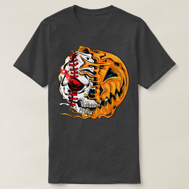 Baseball Player Halloween Pumpkin Skeleton, Skull  T-Shirt (Design Front)