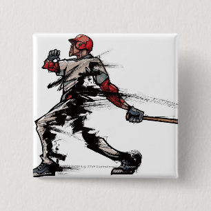 Baseball player holding bat, side view 2 inch square button