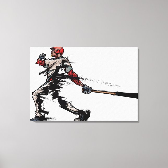Baseball player holding bat, side view canvas print (Front)