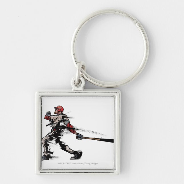 Baseball player holding bat, side view keychain (Front)