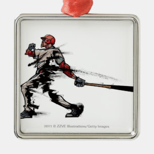 Baseball player holding bat, side view metal ornament