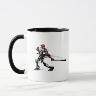 Baseball player holding bat, side view mug