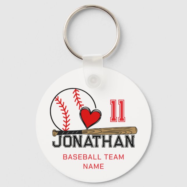 Baseball player name number and team name custom  keychain (Front)
