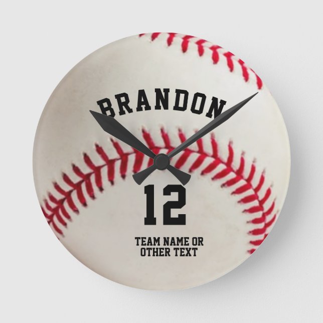 Baseball Player Name Number Personalized Round Clock (Front)