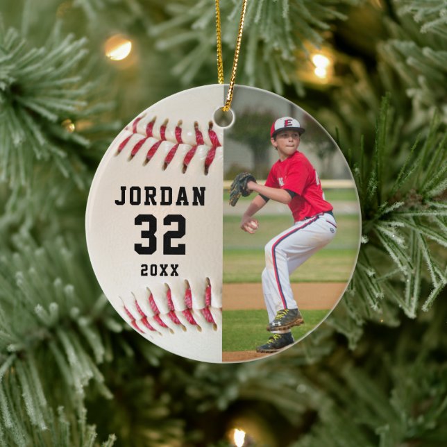 Baseball Player Name Number Photo Ceramic Ornament (Tree)