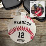 Baseball Player Name Number Photo Personalized Keychain<br><div class="desc">Create a personalized photo keychain for the baseball player, coach or player's fan you know. Personalize with name, jersey number, team name or other custom text on one side and a full-bleed photo on the other. ASSISTANCE: For help with design modification or personalization, colour change, transferring the design to another...</div>