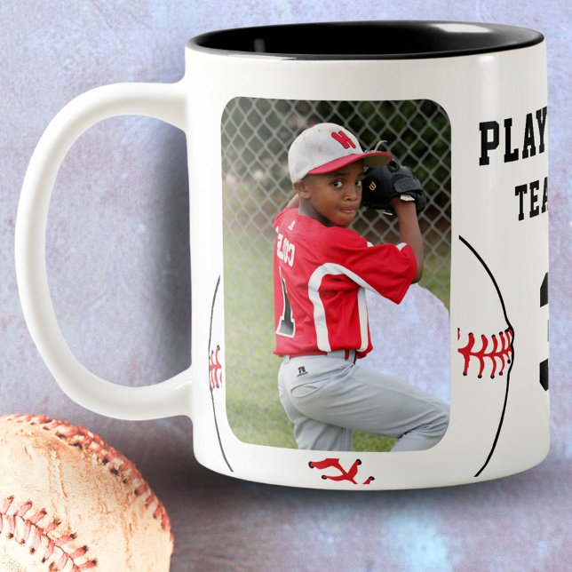 Baseball Player Name Number Team 2 Photos Two-Tone Coffee Mug (Creator Uploaded)