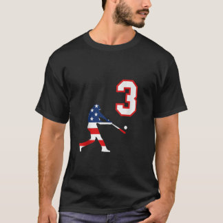 Baseball player number 3 with American USA flag Ta T-Shirt