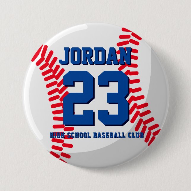 Baseball Player Number School Sports Team 3 Inch Round Button (Front)