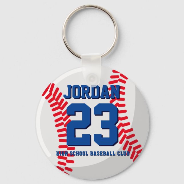 Baseball Player Number School Sports Team Keychain (Front)