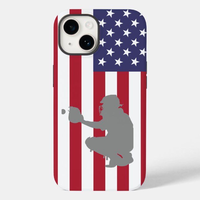 Baseball Player on American Flag Case-Mate iPhone Case (Back)