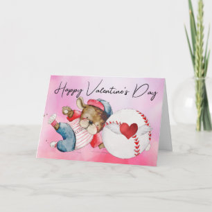 Baseball player on Valentine's Day watercolor  Card