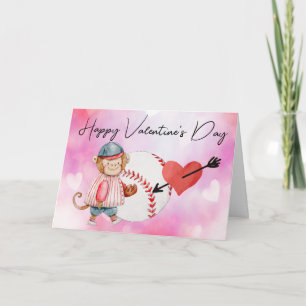 Baseball player on Valentine's Day watercolor  Card