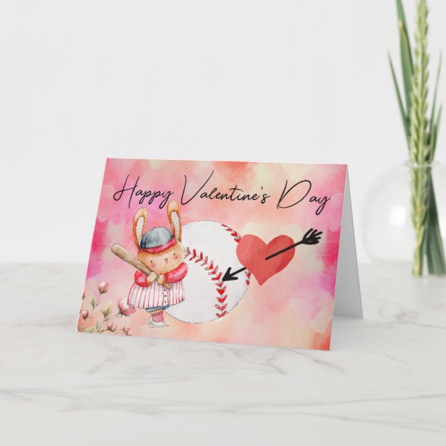 Baseball player on Valentine's Day watercolor  Card (Front)