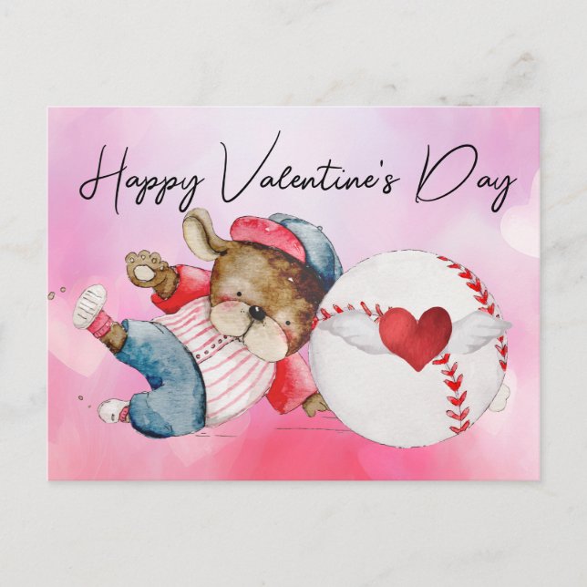 Baseball player on Valentine's Day watercolor  Postcard (Front)
