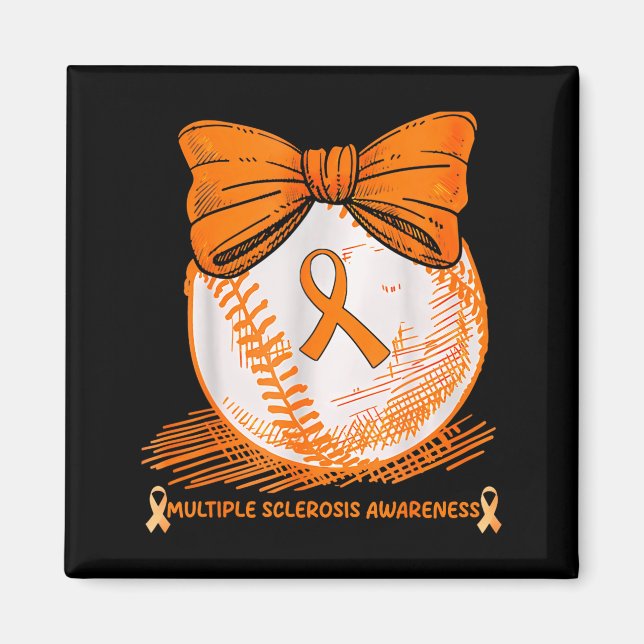 Baseball Player Orange Ribbon Multiple Sclerosis A Magnet (Front)