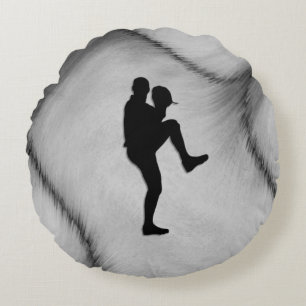 Baseball Player Pitcher Windup Round Pillow
