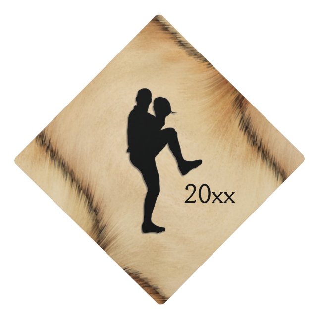 Baseball Player Pitcher Windup Rustic with Year Graduation Cap Topper (Front)