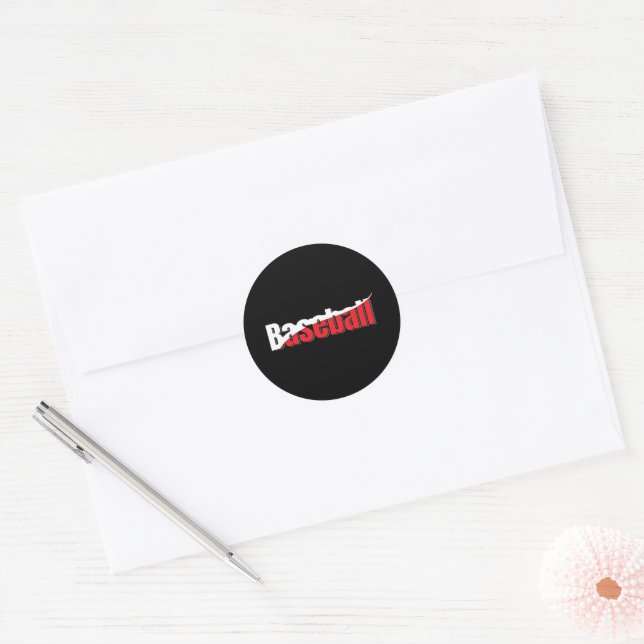 Baseball Player - Red Abstract Swish Word Art Classic Round Sticker (Envelope)