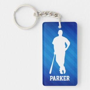 Baseball Player; Royal Blue Stripes Keychain
