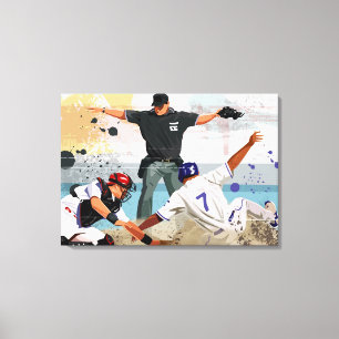 Baseball player safe at home plate canvas print