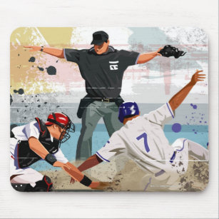 Baseball player safe at home plate mouse pad