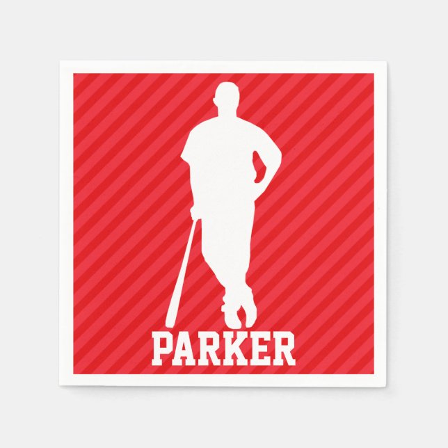 Baseball Player; Scarlet Red Stripes Napkin (Front)