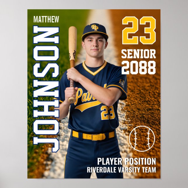 Baseball Player Senior Class Custom Photo Sports Poster (Front)