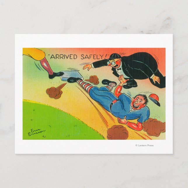 Baseball Player Sliding to Base, Arriving Postcard (Front)