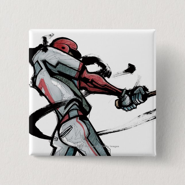 Baseball player swinging bat, side view 2 inch square button (Front)