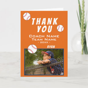 Baseball Player Team Name Photo Coach  Thank You Card