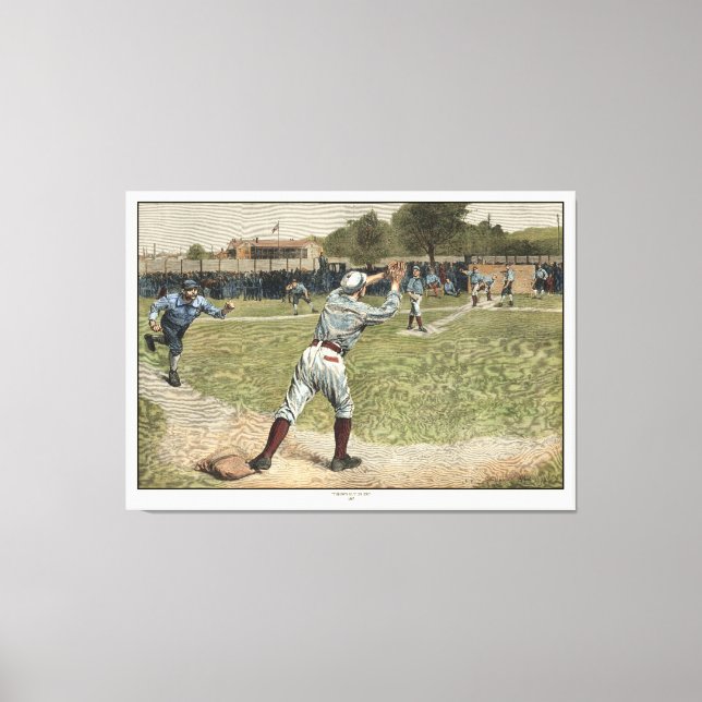 Baseball Player Thrown Out at Second Base Canvas Print (Front)