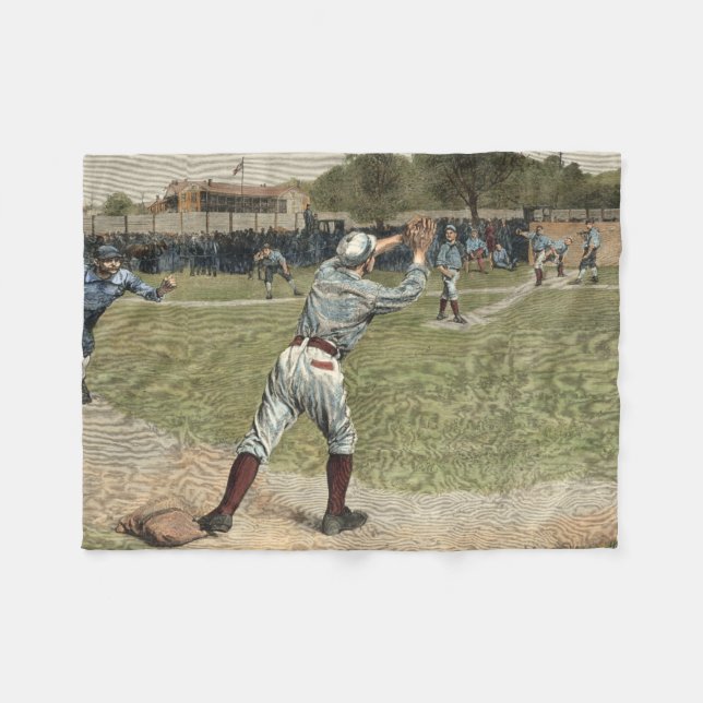 Baseball Player Thrown Out at Second Base Fleece Blanket (Front (Horizontal))