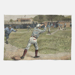 Baseball Player Thrown Out at Second Base Kitchen Towel