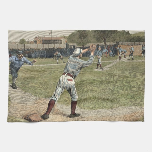 Baseball Player Thrown Out at Second Base Kitchen Towel (Horizontal)